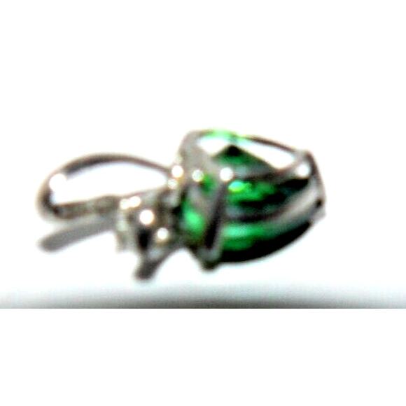 7mm  Emerald Green Heart Pendant w CZ Accent Prong-Set 925 Sterling Silver - Picture 6 of 7
